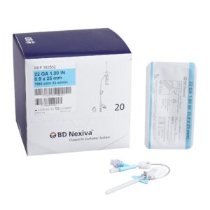 Closed IV Catheter Nexiva™ 22 Gauge 1 Inch Vialon Biomaterial Winged Hub Blood Control