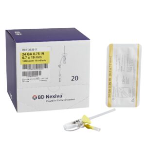 Nexiva™ Closed IV Catheter, 24 Gauge, 3/4 Inch, Vialon Biomaterial, Winged Hub Blood Control