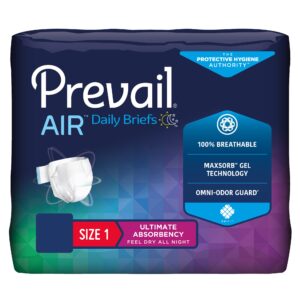 Incontinence Brief Prevail® Air™ Adult Size 1 / Medium Unisex Disposable Heavy Absorbency