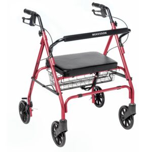 Bariatric 4 Wheel Rollator McKesson Red Adjustable Height / Folding Steel Frame, 500 lbs. Weight Capacity