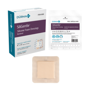 Dynarex Dürma+ SiliGentle Silicone Bordered Foam Dressings, 4" x 4"